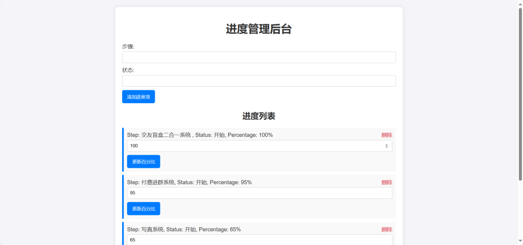 [亲测可用]项目开发进度展示页面（带后台）－HTML模板