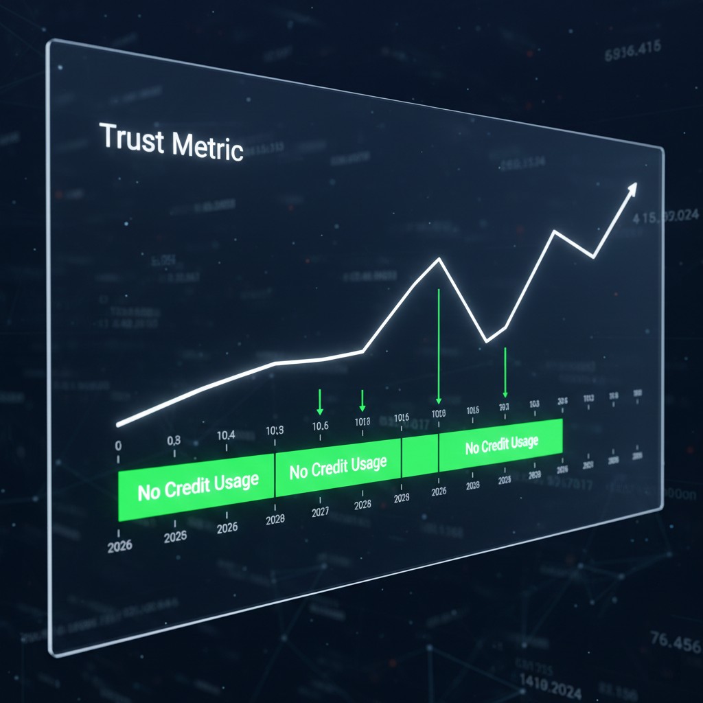 2026 AI credit audit dashboard showing trust score increasing during periods of credit line dormancy.