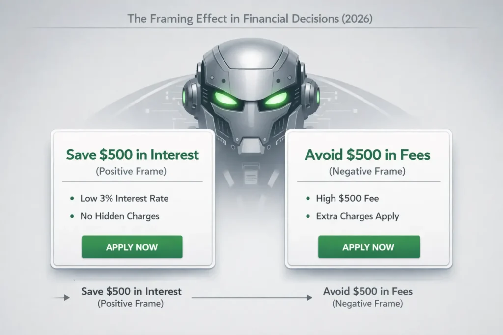 Diagram illustrating the Framing Effect and algorithmic influence on settlement choice in 2026 risk audits