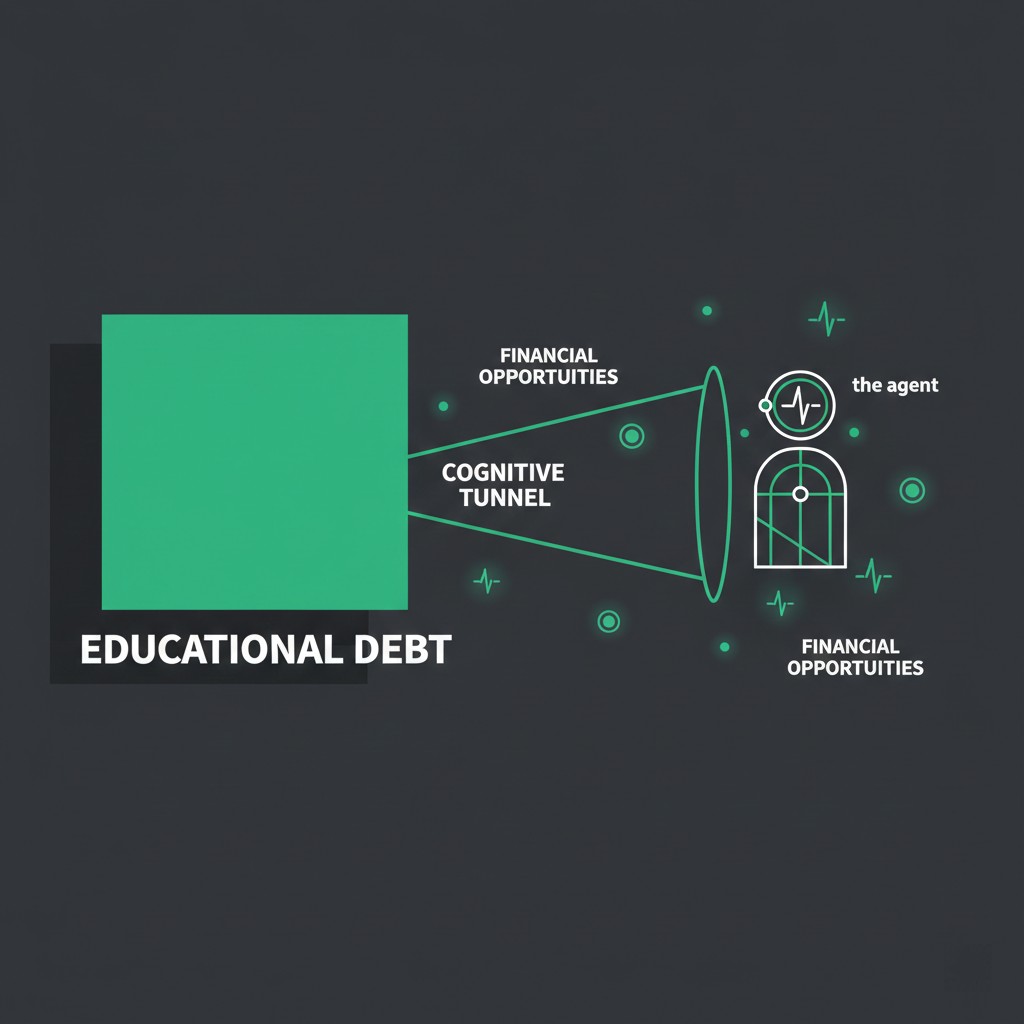 Diagram of Cognitive Tunneling in Student Loan Auditing, showing narrowed financial focus under debt pressure.