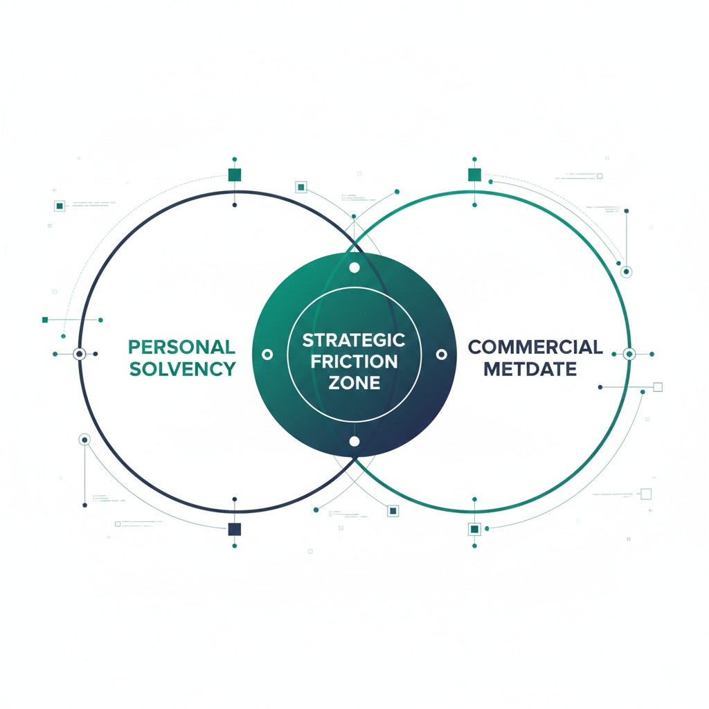 Diagram showing the impact of Strategic Friction on small business credit auditing, visualizing the gap between personal and commercial metadata in 2026.