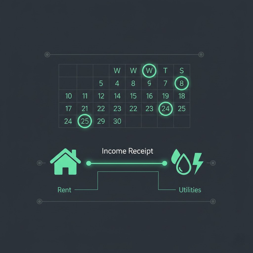 Diagram showing the temporal alignment of Utility and Rental Metadata with income cycles as solvency markers in 2026.